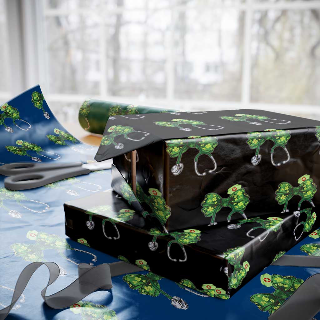 Shamrock Coquette Bow Stethoscope Wrapping Paper Roll Registered Nurse Nursing St Patricks Day TS02 Black Print Your Wear