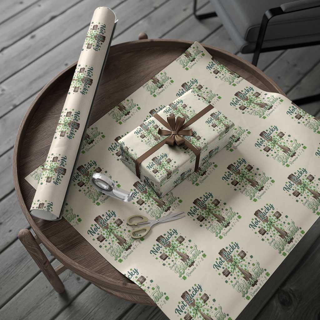 Shamrock Cross Irish St Patrick's Day Wrapping Paper Roll Not Lucky Simply Blessed TS14 Beige Print Your Wear