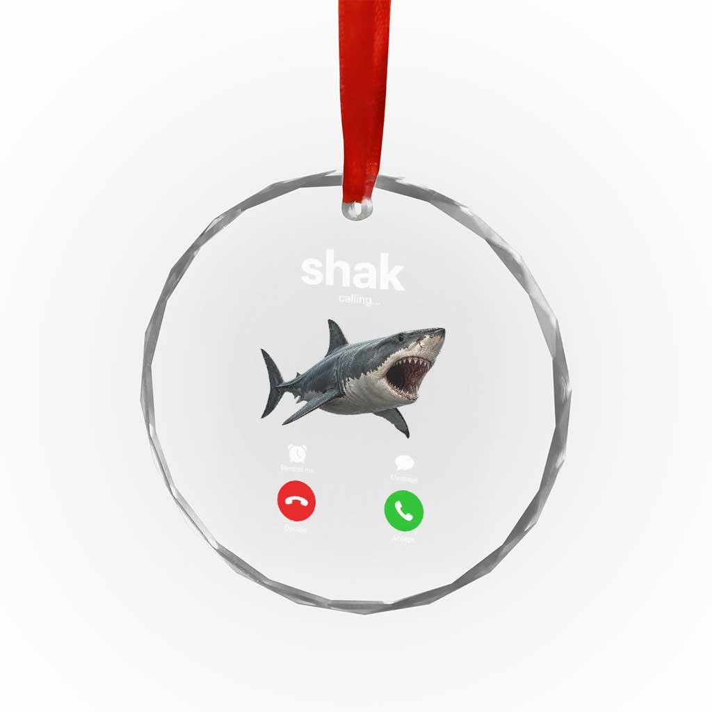 Shark Calling Meme Mispelled Shak Incoming Call Humor Crystal Glass Ornament