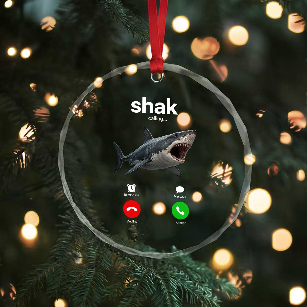 Shark Calling Meme Mispelled Shak Incoming Call Humor Crystal Glass Ornament