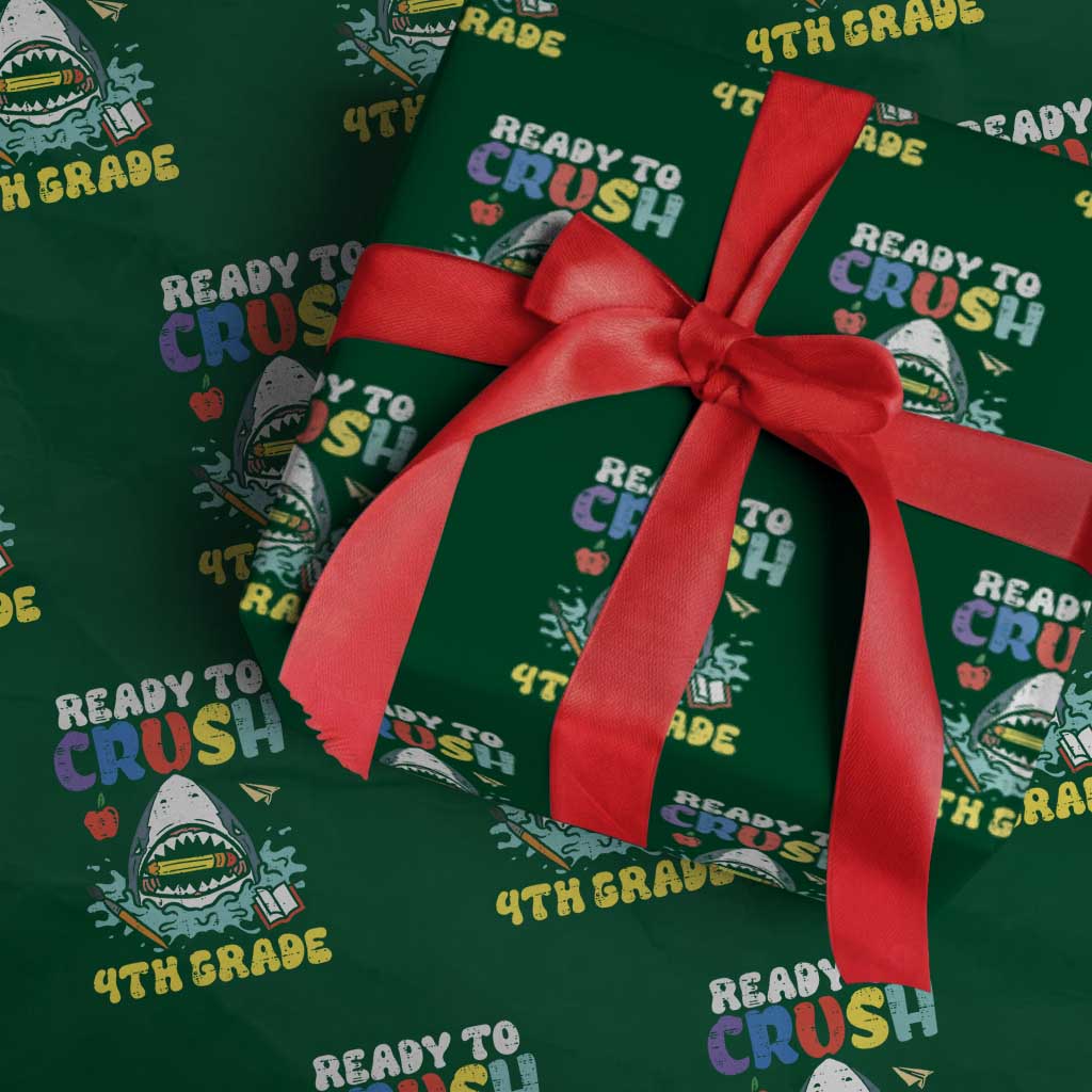 Shark Ready To Crush 4th Grade Wrapping Paper Roll Cool Boys First Day of School Gift TS01 Green Print Your Wear