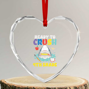 Shark Ready To Crush 4th Grade Heart Crystal Glass Ornament Cool Boys First Day of School Gift