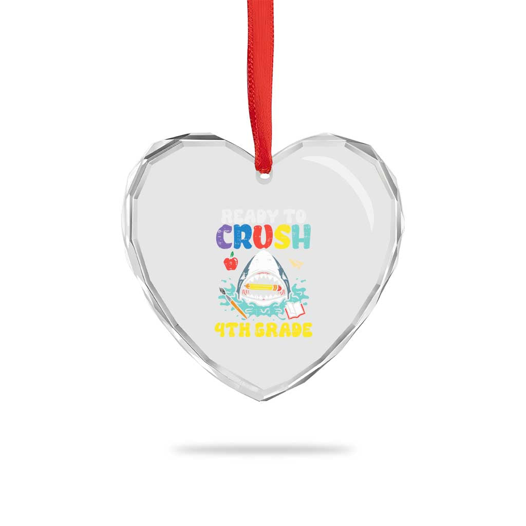 Shark Ready To Crush 4th Grade Heart Crystal Glass Ornament Cool Boys First Day of School Gift