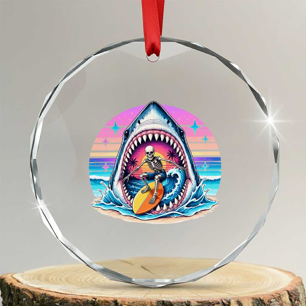 Shark Skeleton Surfer Crystal Glass Ornament Hawaiian Beach Vacation Gift TS12 Transparent Glass 3'' Circle Print Your Wear
