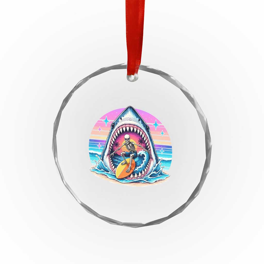 Shark Skeleton Surfer Crystal Glass Ornament Hawaiian Beach Vacation Gift