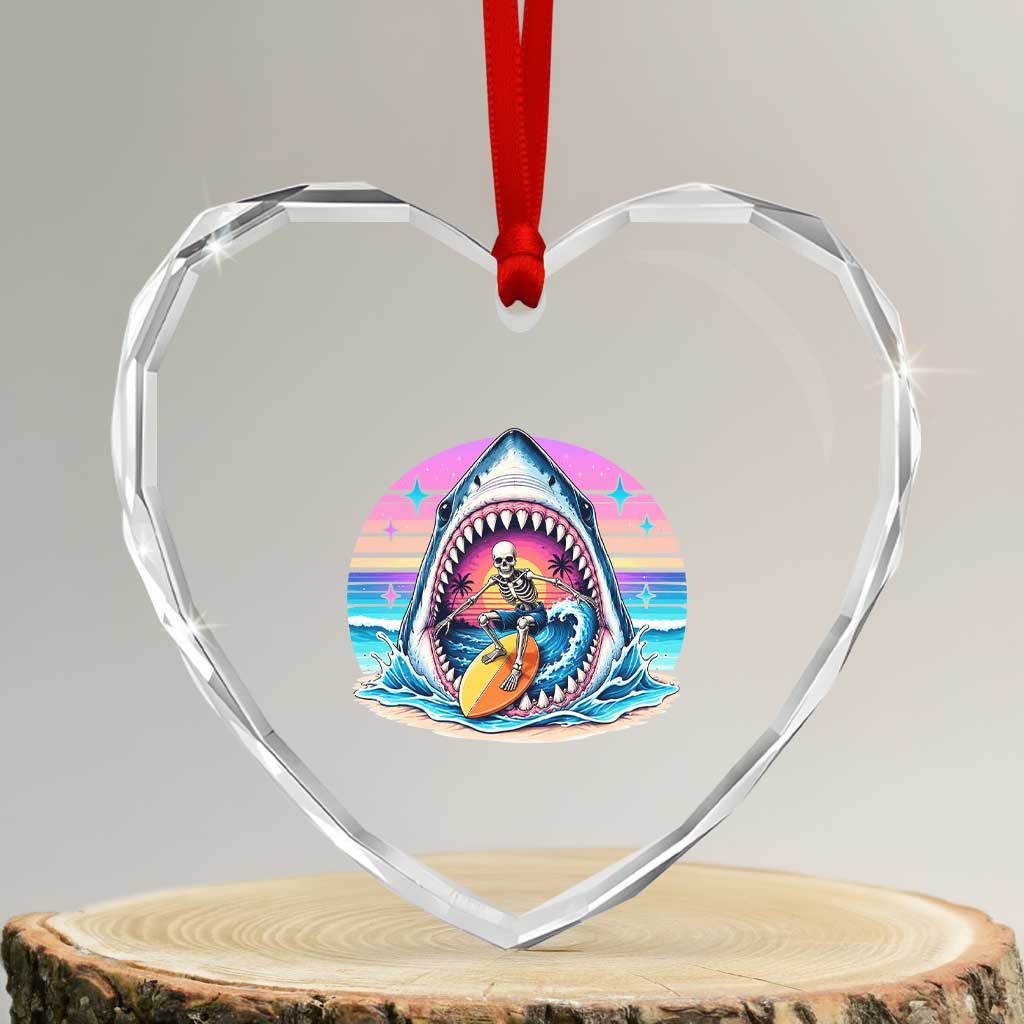 Shark Skeleton Surfer Heart Crystal Glass Ornament Hawaiian Beach Vacation Gift TS12 Transparent Glass 3'' Heart Print Your Wear