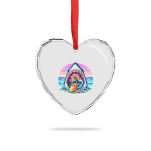 Shark Skeleton Surfer Heart Crystal Glass Ornament Hawaiian Beach Vacation Gift
