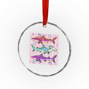 Shark Summer Striped Coastal Ocean Life Glitter Print Crystal Glass Ornament