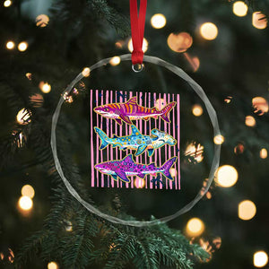 Shark Summer Striped Coastal Ocean Life Glitter Print Crystal Glass Ornament