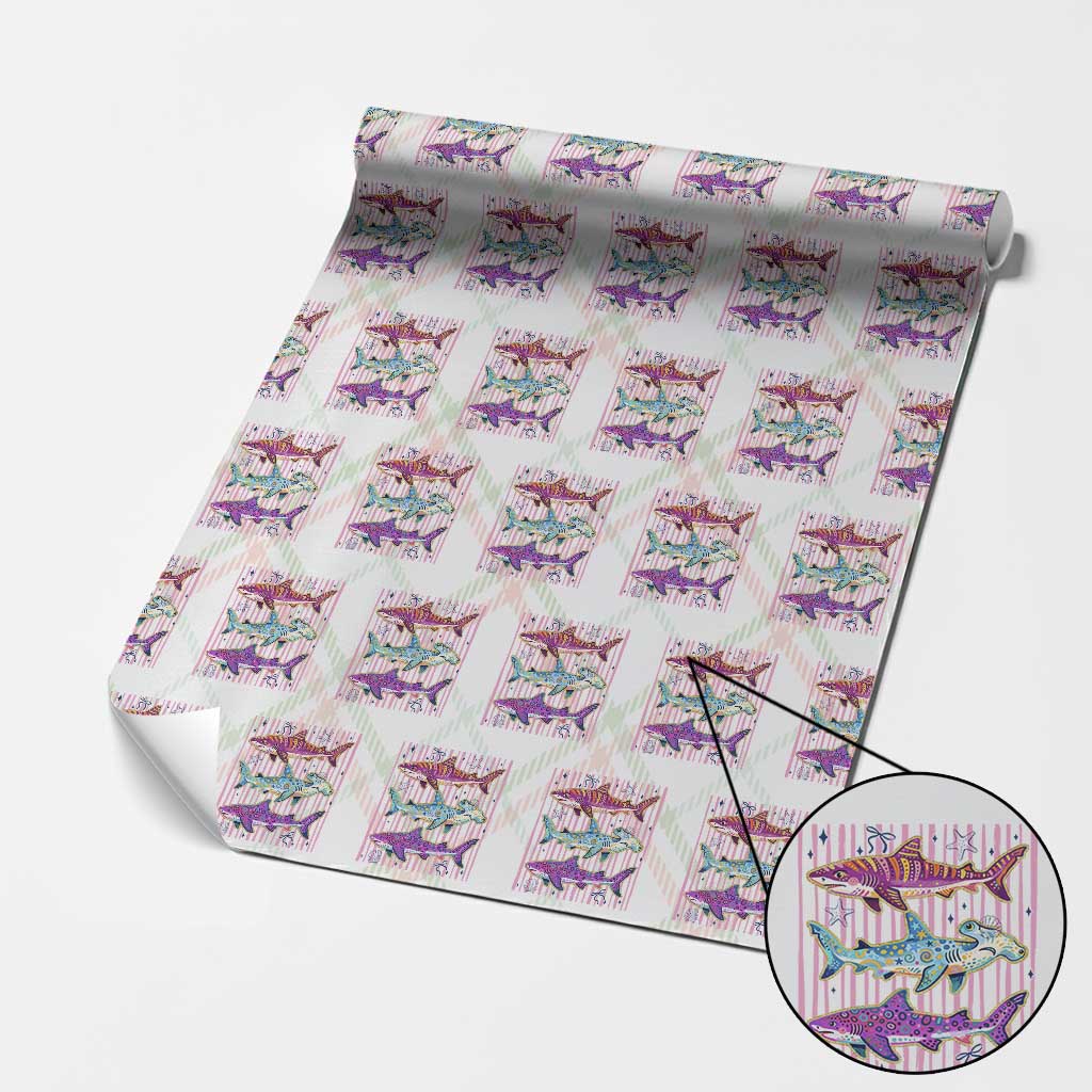 Shark Summer Striped Coastal Ocean Life Glitter Print Wrapping Paper Roll