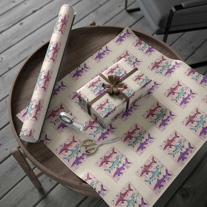 Shark Summer Striped Coastal Ocean Life Glitter Print Wrapping Paper Roll