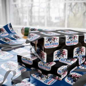 She Loves Jesus And America Too Wrapping Paper Roll Christian 4th of July Messy Bun Flag TS10 Black Print Your Wear