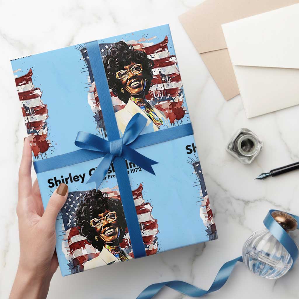 Shirley Chisholm For President 1972 With American Flag Wrapping Paper Roll TS12 Light Blue Print Your Wear