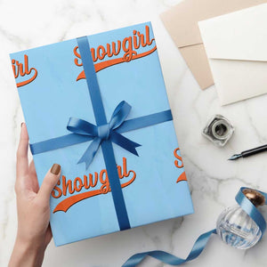 Showgirl Wrapping Paper Roll Varsity Script Vintage Sports Jersey Style TS10 Light Blue Print Your Wear