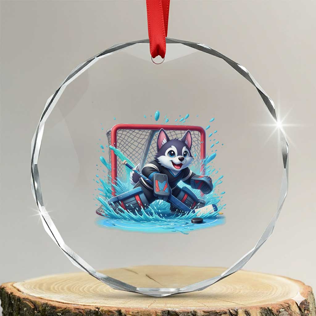 Siberian Husky Ice Hockey Player Crystal Glass Ornament Funny Goalie Gift TS12 Transparent Glass 3'' Circle Print Your Wear