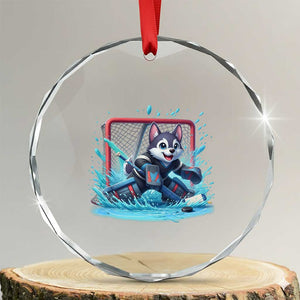 Siberian Husky Ice Hockey Player Crystal Glass Ornament Funny Goalie Gift TS12 Transparent Glass 3'' Circle Print Your Wear