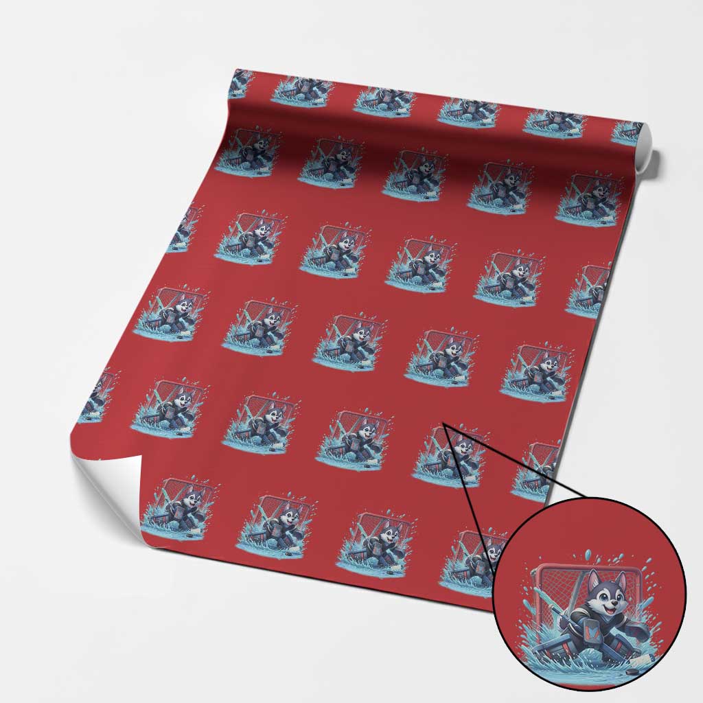 Siberian Husky Ice Hockey Player Wrapping Paper Roll Funny Goalie Gift TS12 Red Print Your Wear
