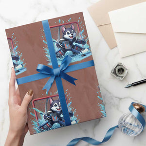 Siberian Husky Ice Hockey Player Wrapping Paper Roll Funny Goalie Gift TS12 Mocha Print Your Wear