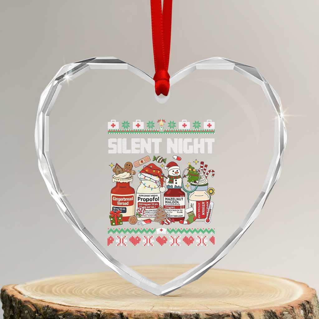 Silent Night Christmas Heart Crystal Glass Ornament Funny ICU Nurse Xmas TS14 Transparent Glass 3'' Heart Print Your Wear