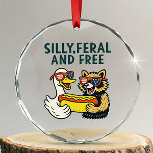 Silly Feral and Free Crystal Glass Ornament Funny Goose and Raccoon 4th of July Patriotic TS02 Transparent Glass 3'' Circle Print Your Wear