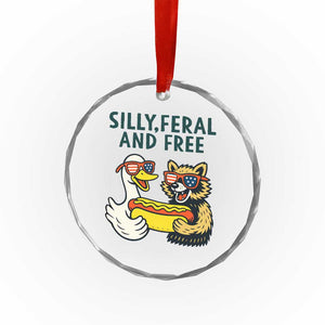 Silly Feral and Free Crystal Glass Ornament Funny Goose and Raccoon 4th of July Patriotic TS02 Print Your Wear