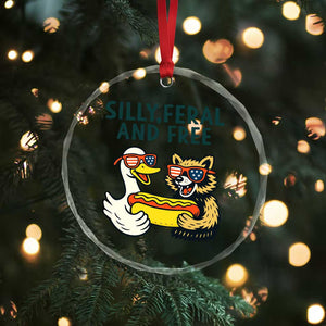 Silly Feral and Free Crystal Glass Ornament Funny Goose and Raccoon 4th of July Patriotic TS02 Print Your Wear