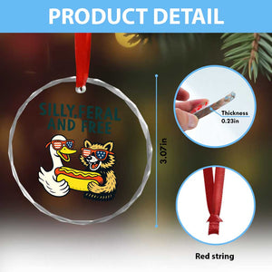 Silly Feral and Free Crystal Glass Ornament Funny Goose and Raccoon 4th of July Patriotic TS02 Print Your Wear