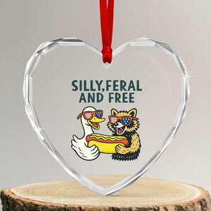 Silly Feral and Free Heart Crystal Glass Ornament Funny Goose and Raccoon 4th of July Patriotic TS02 Transparent Glass 3'' Heart Print Your Wear