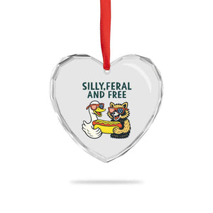 Silly Feral and Free Heart Crystal Glass Ornament Funny Goose and Raccoon 4th of July Patriotic TS02 Print Your Wear
