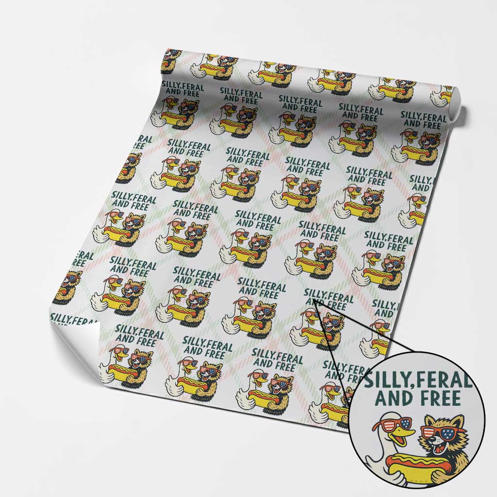 Silly Feral and Free Wrapping Paper Roll Funny Goose and Raccoon 4th of July Patriotic TS02 Christmas Plaid Print Your Wear