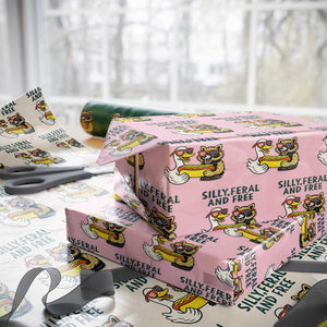 Silly Feral and Free Wrapping Paper Roll Funny Goose and Raccoon 4th of July Patriotic TS02 Light Pink Print Your Wear