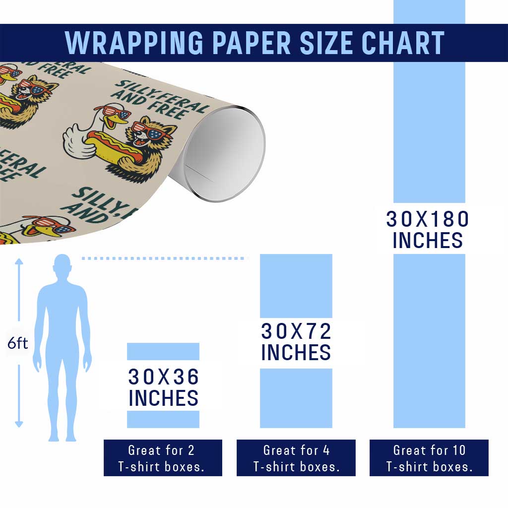 Silly Feral and Free Wrapping Paper Roll Funny Goose and Raccoon 4th of July Patriotic TS02 Print Your Wear