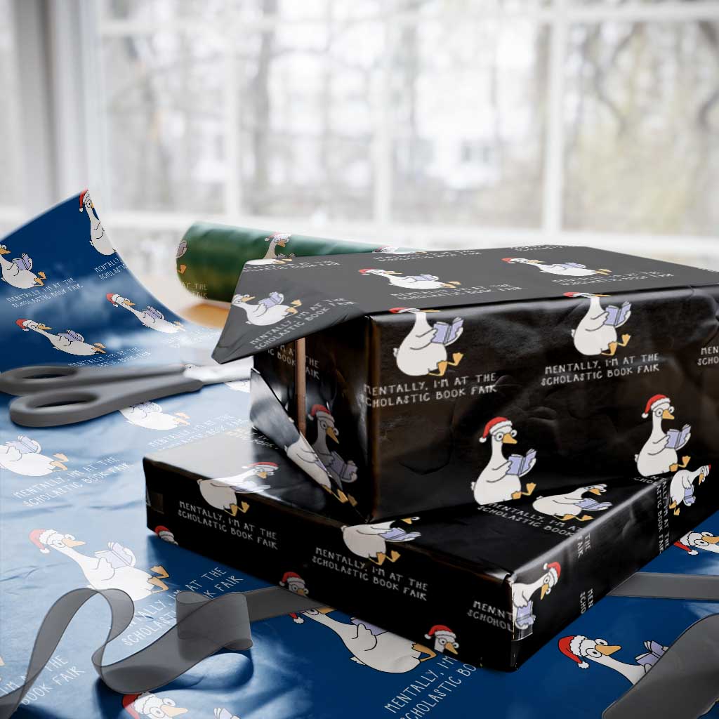 Silly Goose Bookish Christmas Wrapping Paper Roll Mentally I Am At The Scholastic Book Fair TS14 Black Print Your Wear