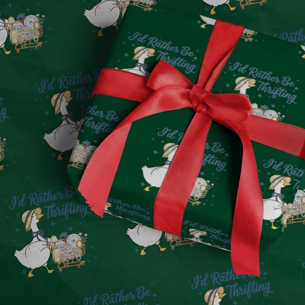 Silly Goose I Would Rather Be Thrifting Wrapping Paper Roll Funny Shopping Goose TS11 Green Print Your Wear