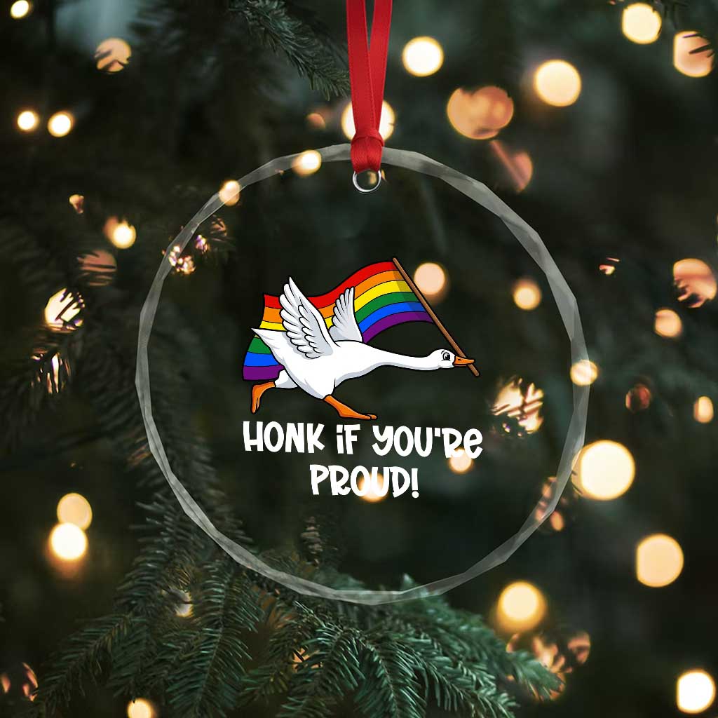 Silly Goose LGBTQ Rainbow Crystal Glass Ornament Honk If You're Proud TS14 Print Your Wear