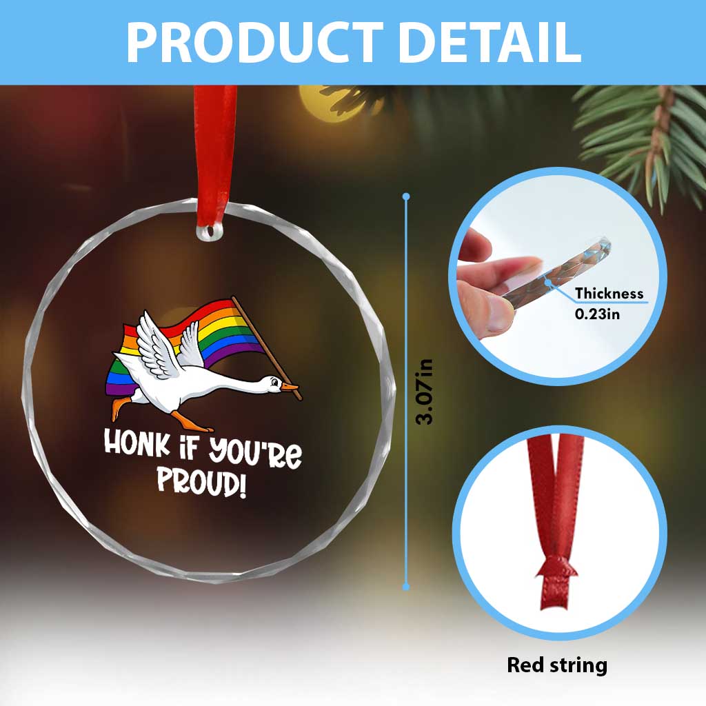 Silly Goose LGBTQ Rainbow Crystal Glass Ornament Honk If You're Proud TS14 Print Your Wear