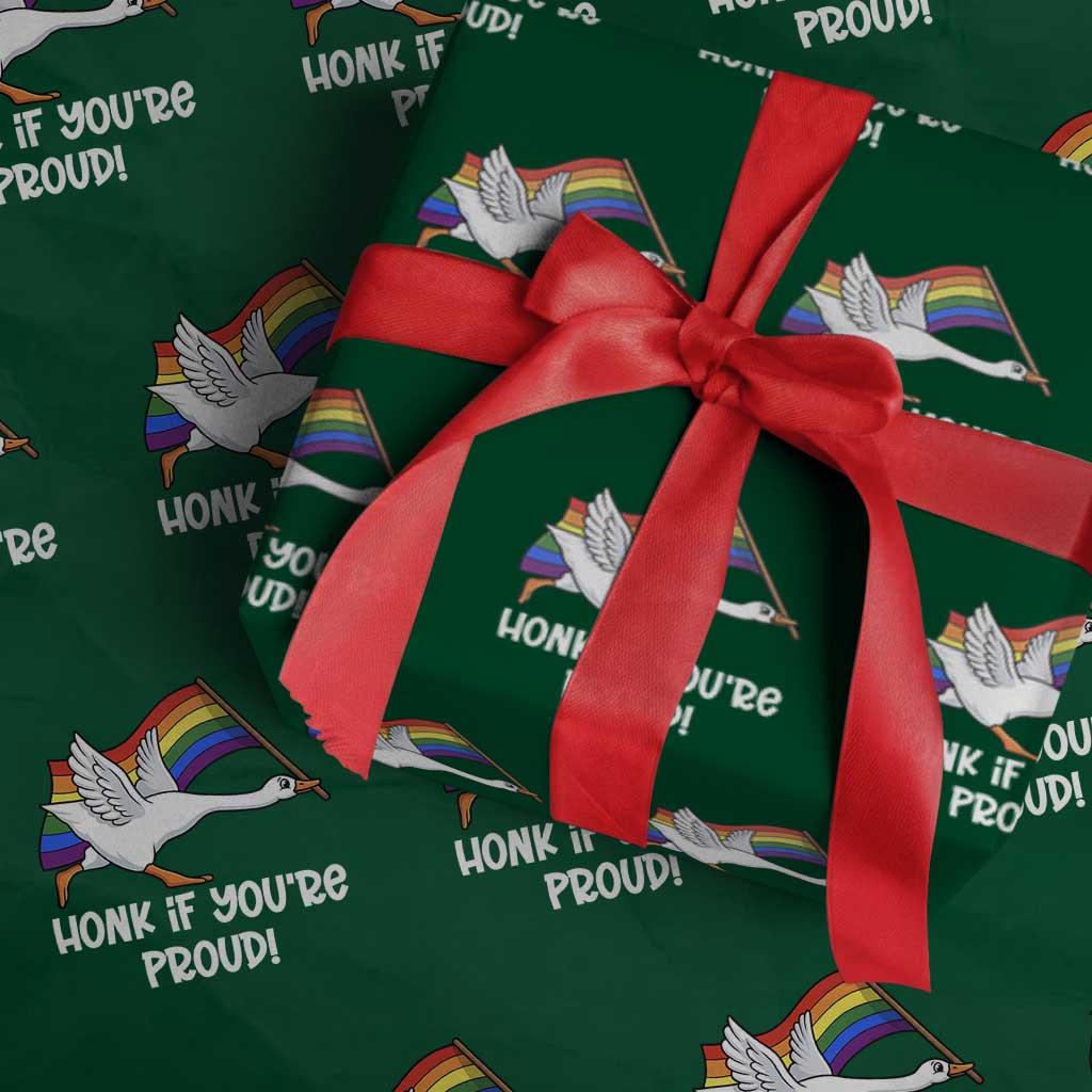 Silly Goose LGBTQ Rainbow Wrapping Paper Roll Honk If You're Proud TS14 Green Print Your Wear