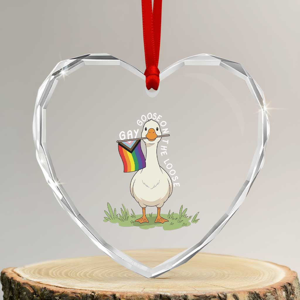 Silly Goose LGBTQ Rainbow Heart Crystal Glass Ornament Funny Gay Pride Month