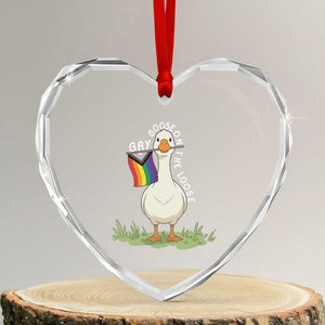 Silly Goose LGBTQ Rainbow Heart Crystal Glass Ornament Funny Gay Pride Month
