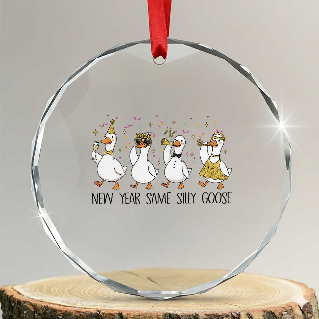Silly Goose New Years 2026 Crystal Glass Ornament Cute Goose Party Holiday TS14 Transparent Glass 3'' Circle Print Your Wear