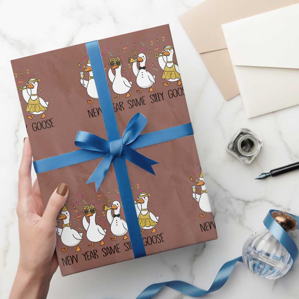 Silly Goose New Years 2026 Wrapping Paper Roll Cute Goose Party Holiday TS14 Light Blue Print Your Wear