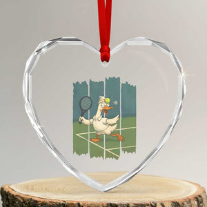 Silly Goose Playing Tennis Heart Crystal Glass Ornament Funny Bird Getting Hit By Ball TS12 Transparent Glass 3'' Heart Print Your Wear