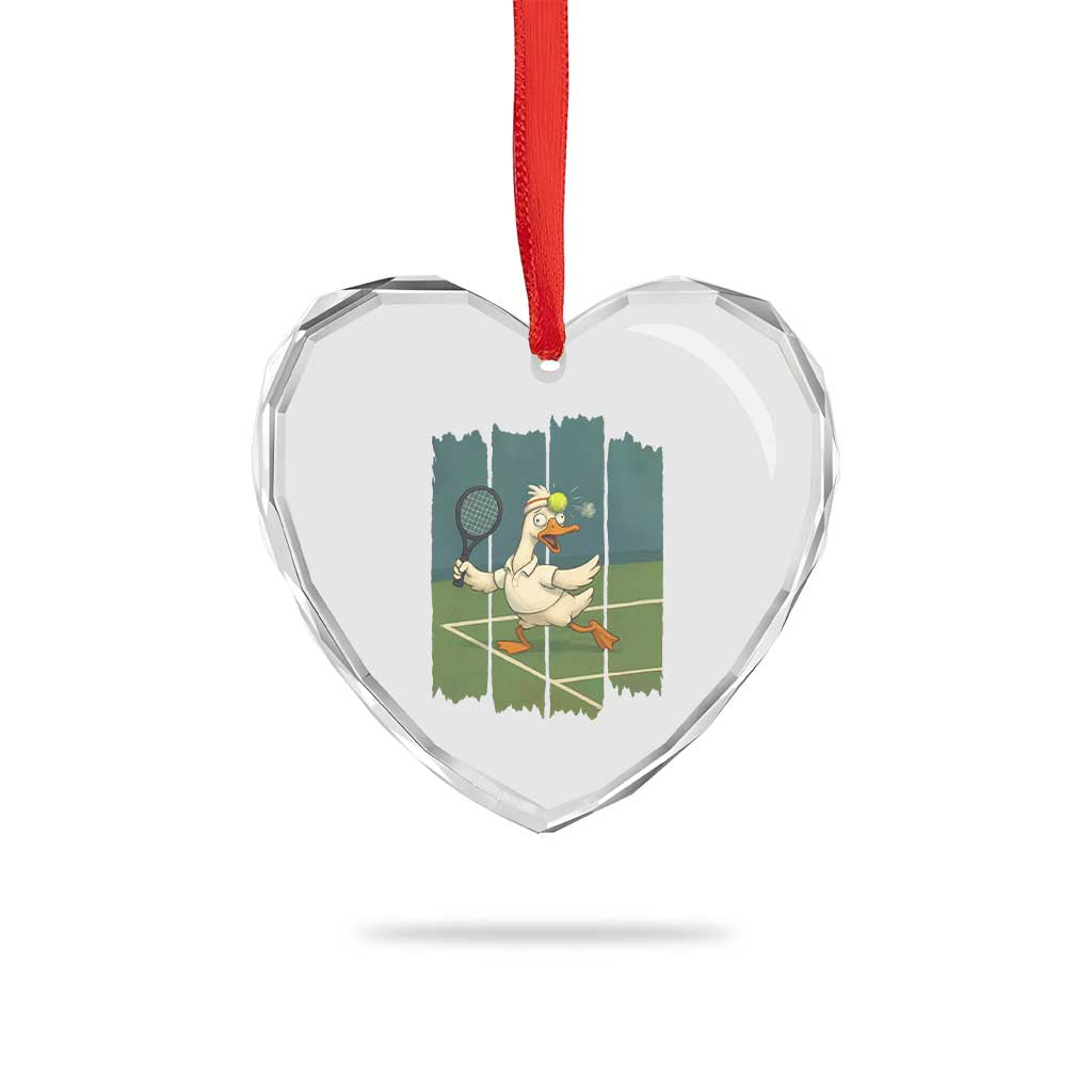 Silly Goose Playing Tennis Heart Crystal Glass Ornament Funny Bird Getting Hit By Ball TS12 Print Your Wear