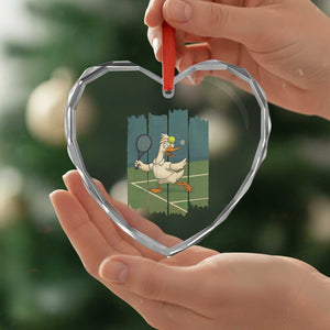 Silly Goose Playing Tennis Heart Crystal Glass Ornament Funny Bird Getting Hit By Ball TS12 Print Your Wear