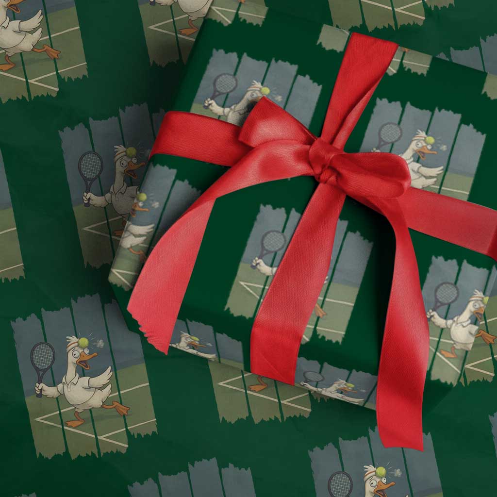 Silly Goose Playing Tennis Wrapping Paper Roll Funny Bird Getting Hit By Ball TS12 Green Print Your Wear