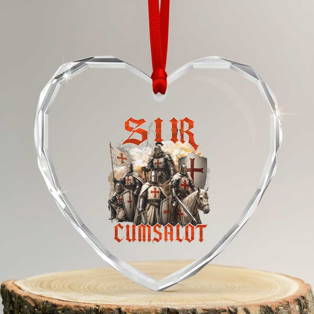 Sir Cumsalot Funny Offensive Knight Meme Bootleg Graphic Heart Crystal Glass Ornament
