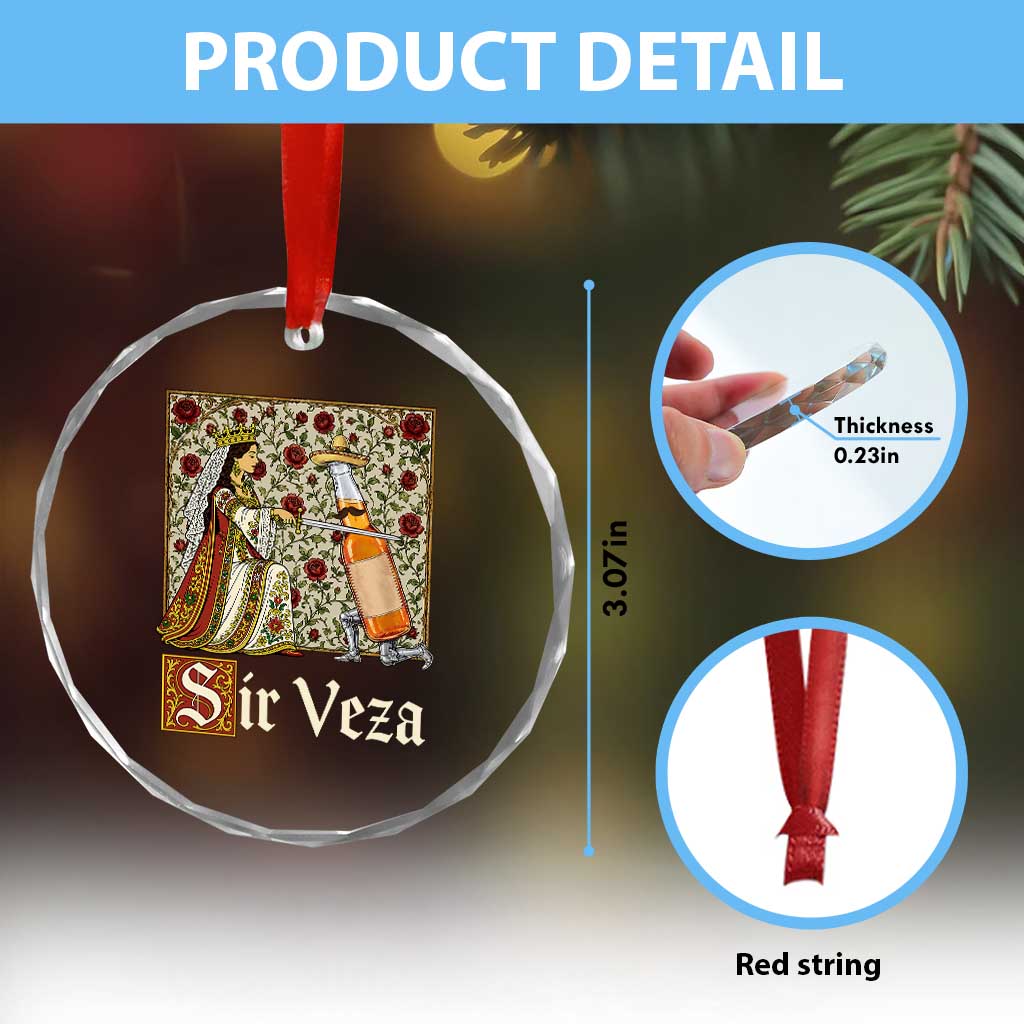 Sir Veza Beer Medieval Knight Pun Sombrero Cinco De Mayo Crystal Glass Ornament