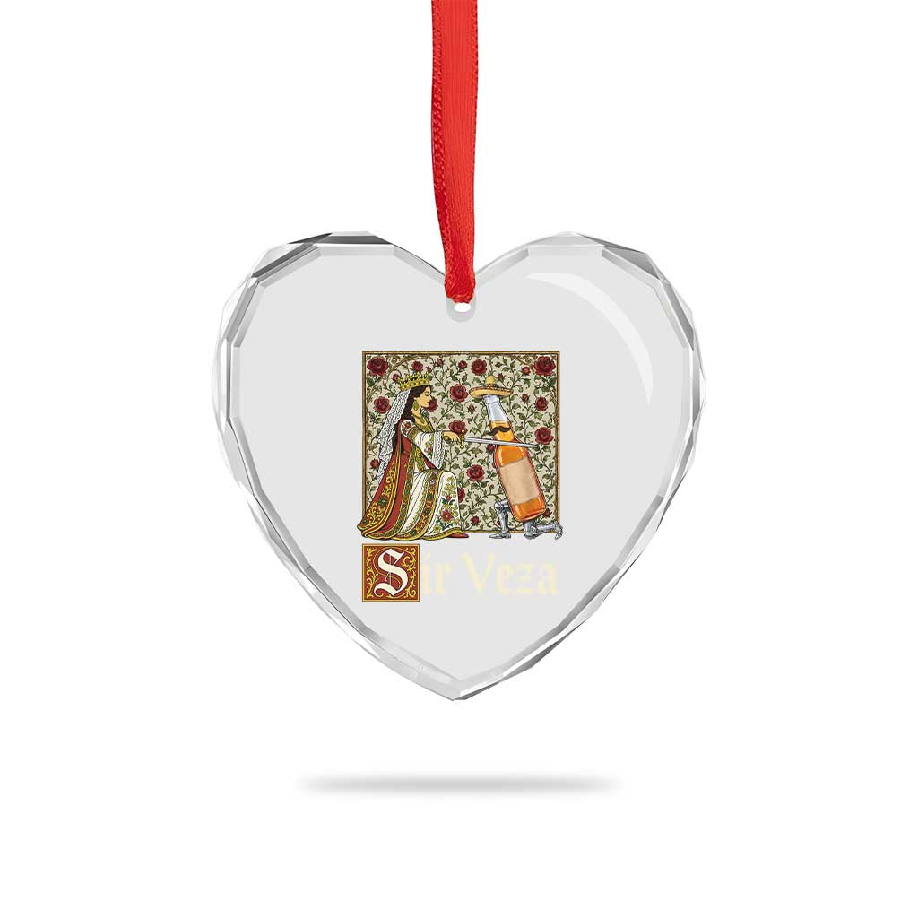 Sir Veza Beer Medieval Knight Pun Sombrero Cinco De Mayo Heart Crystal Glass Ornament