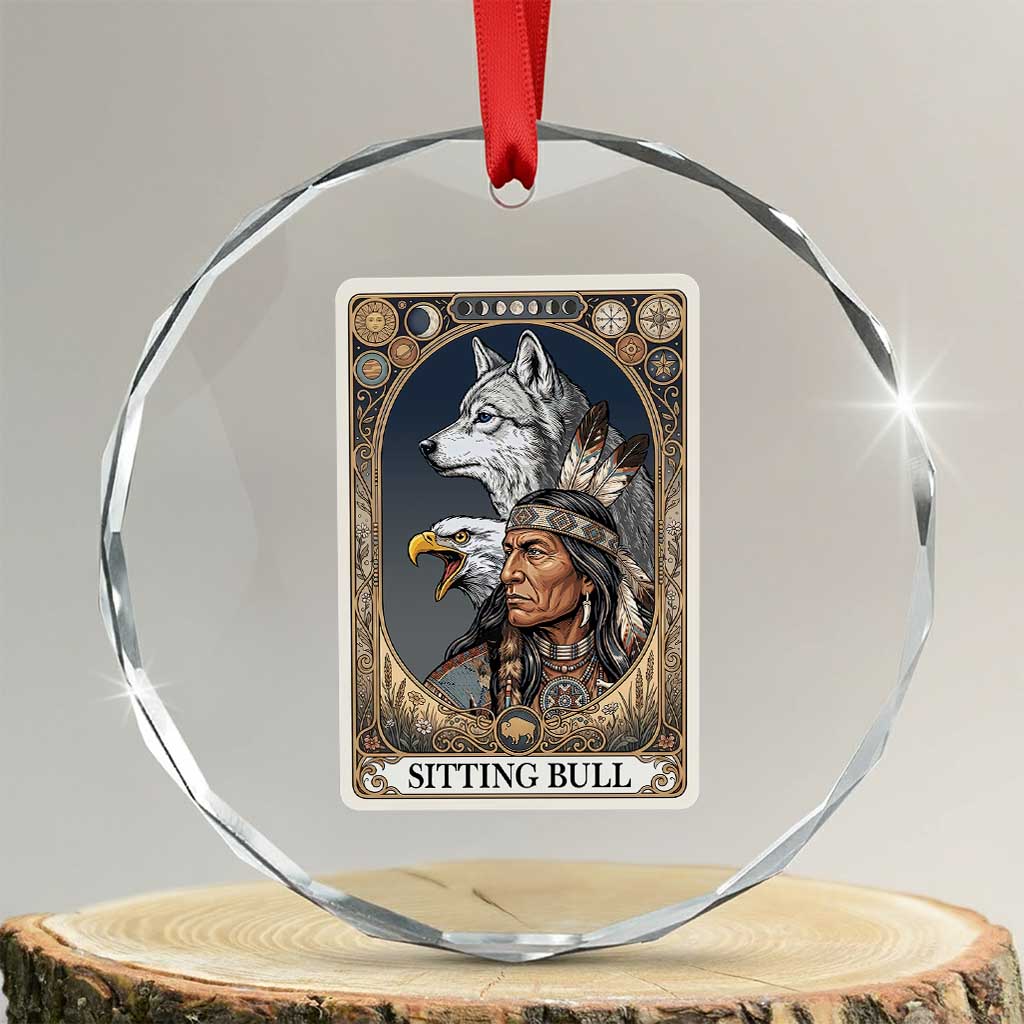 Sitting Bull Native American Chief Crystal Glass Ornament Vintage Tarot Card Illustration TS12 Transparent Glass 3'' Circle Print Your Wear