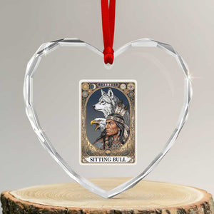 Sitting Bull Native American Chief Heart Crystal Glass Ornament Vintage Tarot Card Illustration